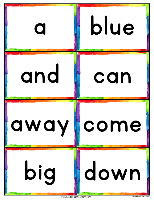 free kindergarten sight words flash cards