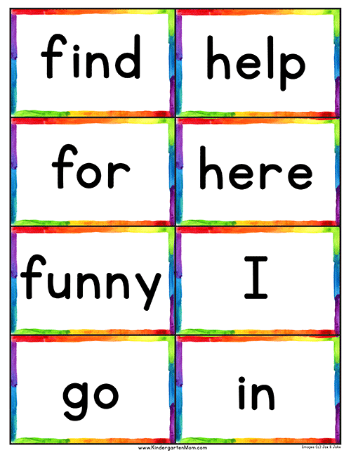 free printable sight words flash cards kindergarten dolch