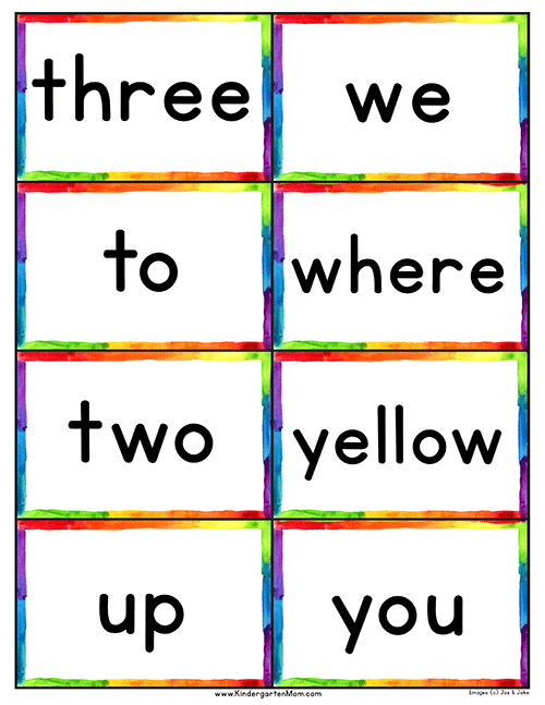 Kindergarten Sight Words Flash Cards Printable With Pictures Pdf