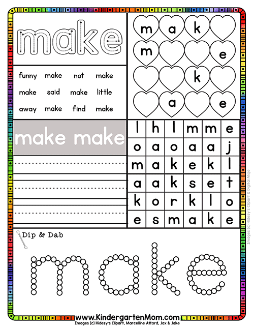 free printable pre k sight words worksheet