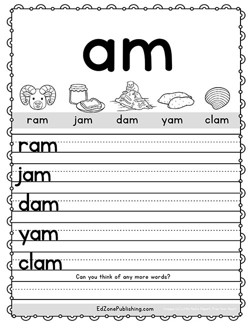 am word family worksheets kindergarten mom