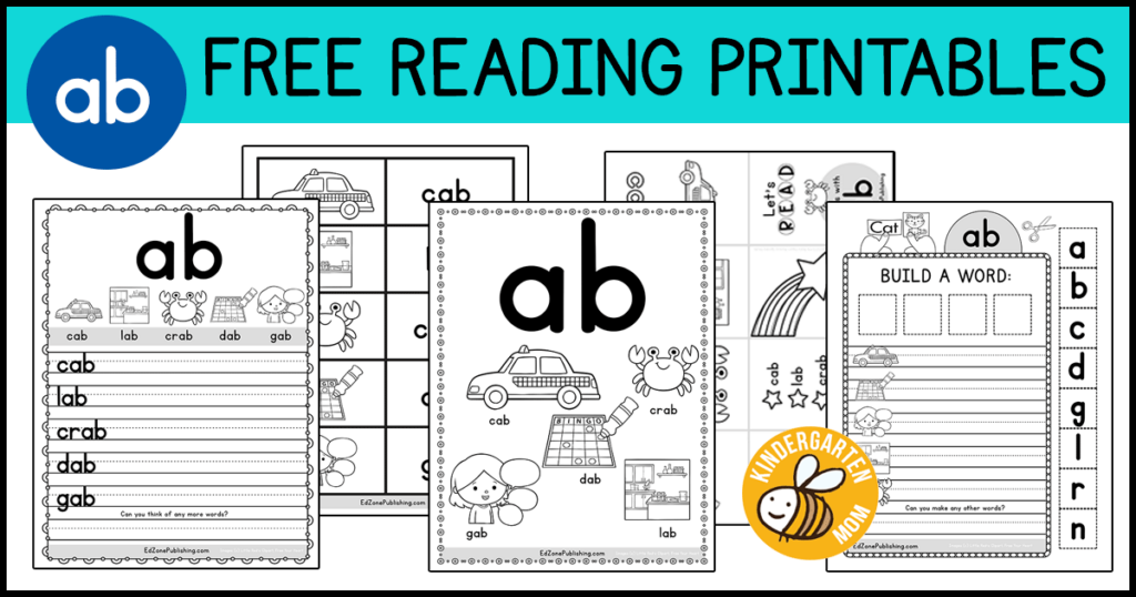 ab word family worksheets kindergarten mom