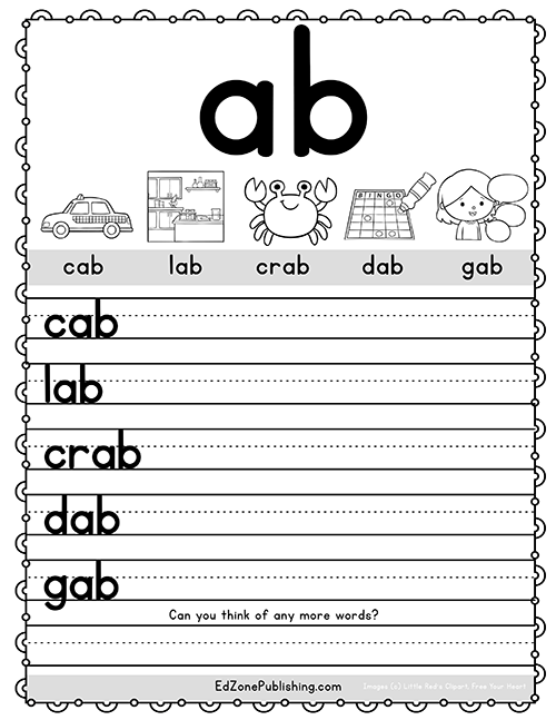 ab word family worksheets kindergarten mom