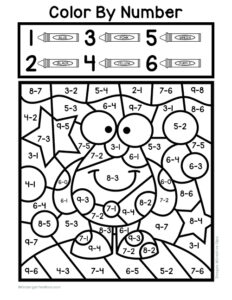 Subtraction Color By Number Worksheet - Kindergarten Mom