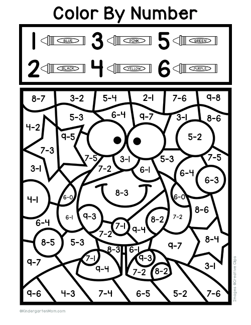 Subtraction Color by Number Worksheets Kindergarten Mom