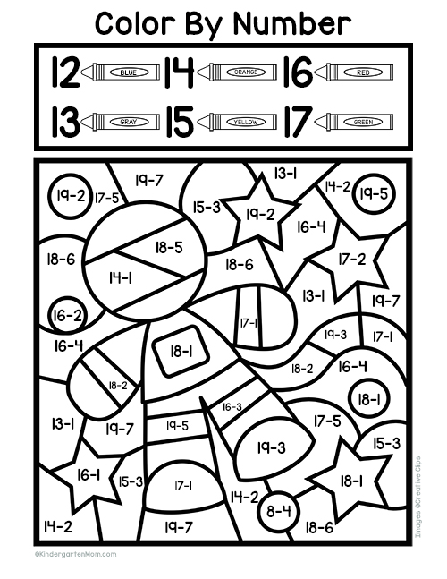 Subtraction Color By Number Printable - Kindergarten Mom