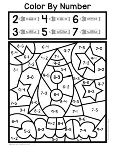 Subtraction Color By Number - Kindergarten Mom