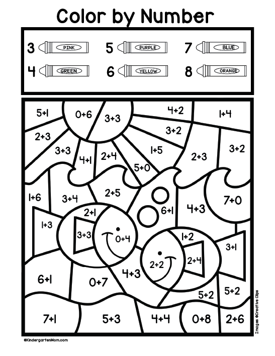 Addition Color By Number Worksheets - Kindergarten Mom