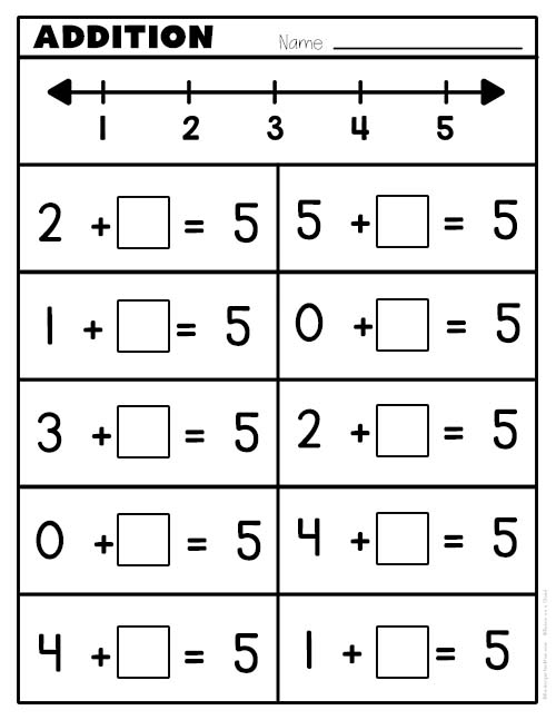 addition worksheet for preschool math