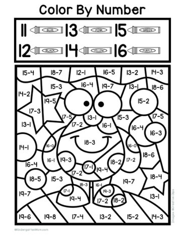 Subtraction Color by Number Worksheets - Kindergarten Mom