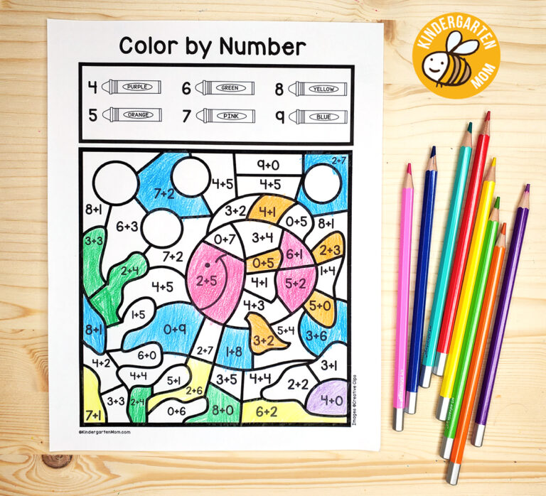 Addition Color by Number Worksheets - Kindergarten Mom