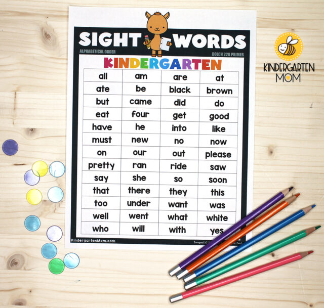 Kindergarten Sight Word BINGO - Kindergarten Mom