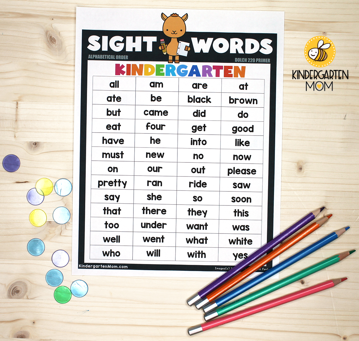 Kindergarten Sight Word BINGO Kindergarten Mom